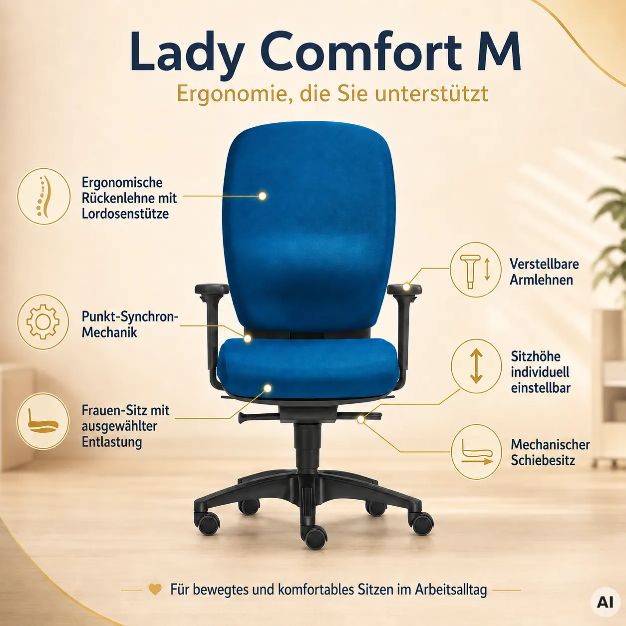 Lady Comfort M - Hochwertiger Profi Bürostuhl