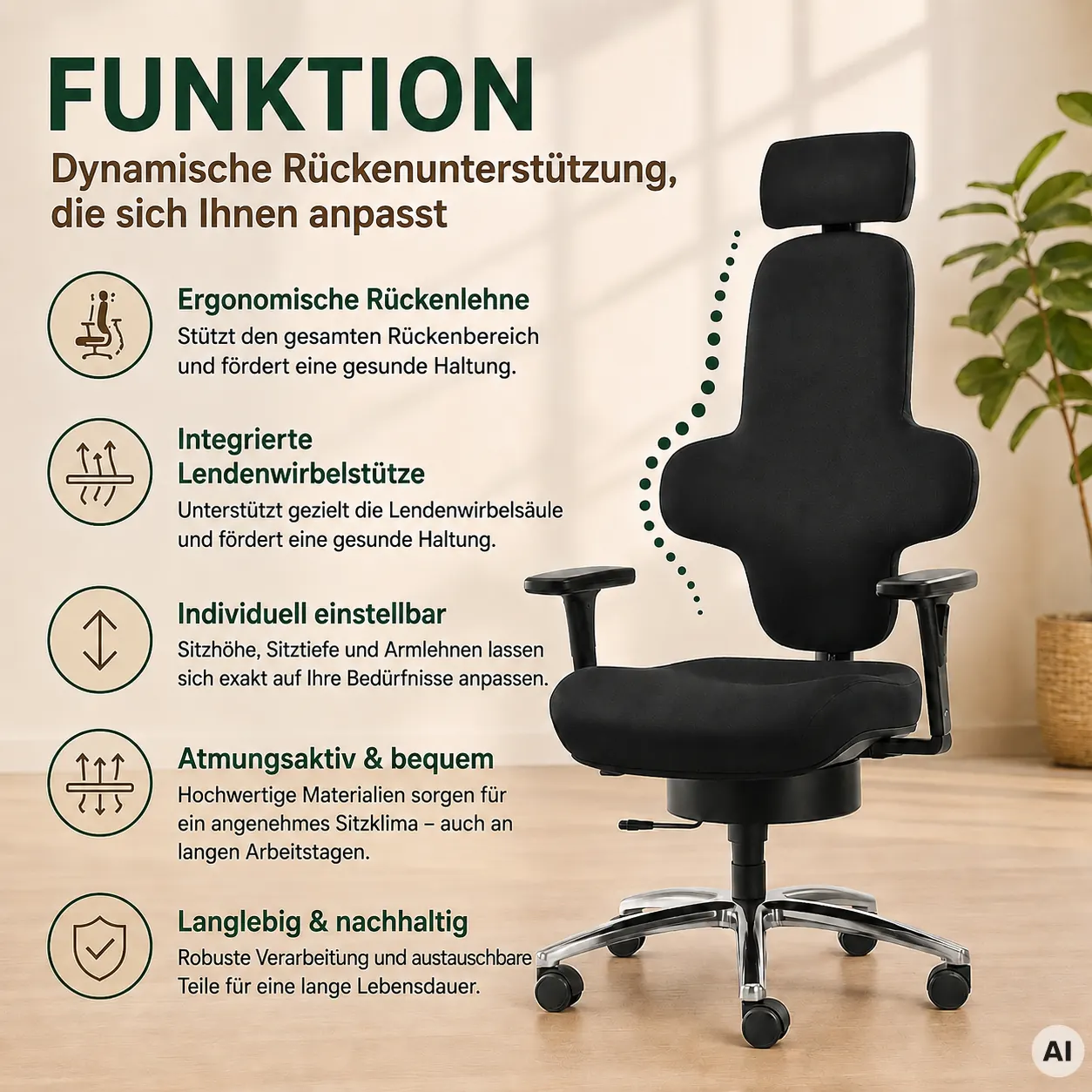 Air L mit Kopfstütze - Bürostuhl mit Kreuzrückenlehne