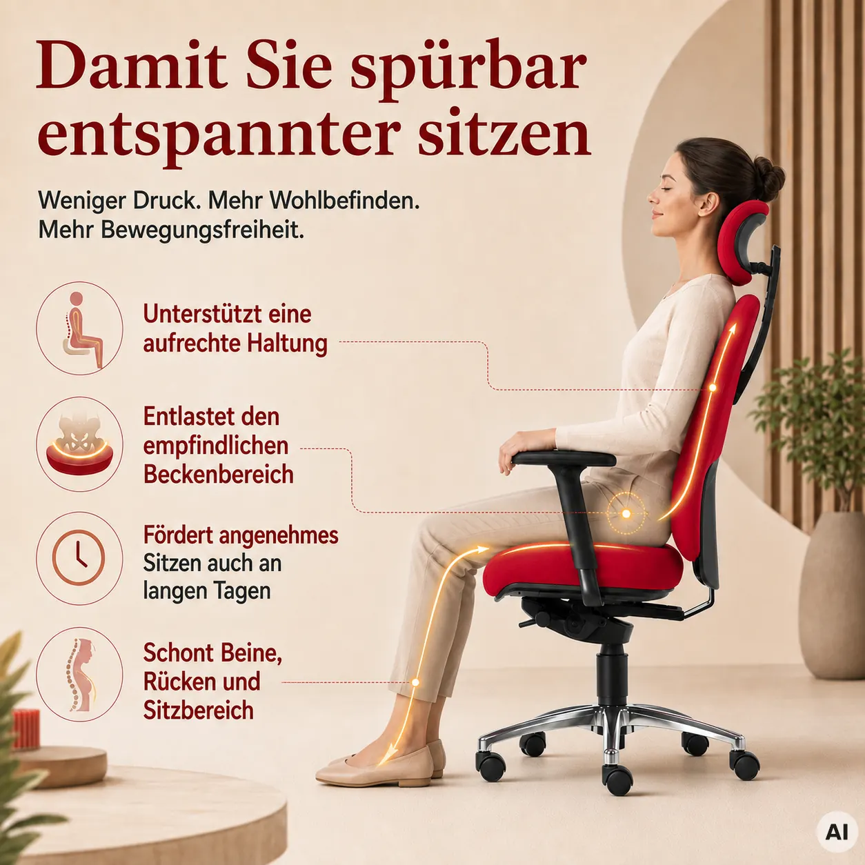 L-Comfort - Druckentlastender Frauen-Bürostuhl