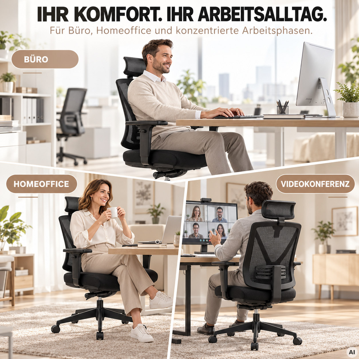Ergo Studio L mit Kopfstütze - Bürostuhl mit Netz